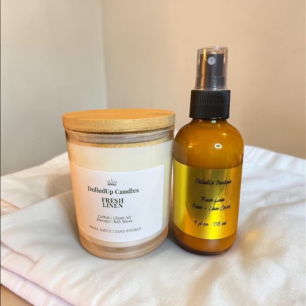 Fresh Linen Sanctuary Set | Candle & Room Spray | Clean Cotton